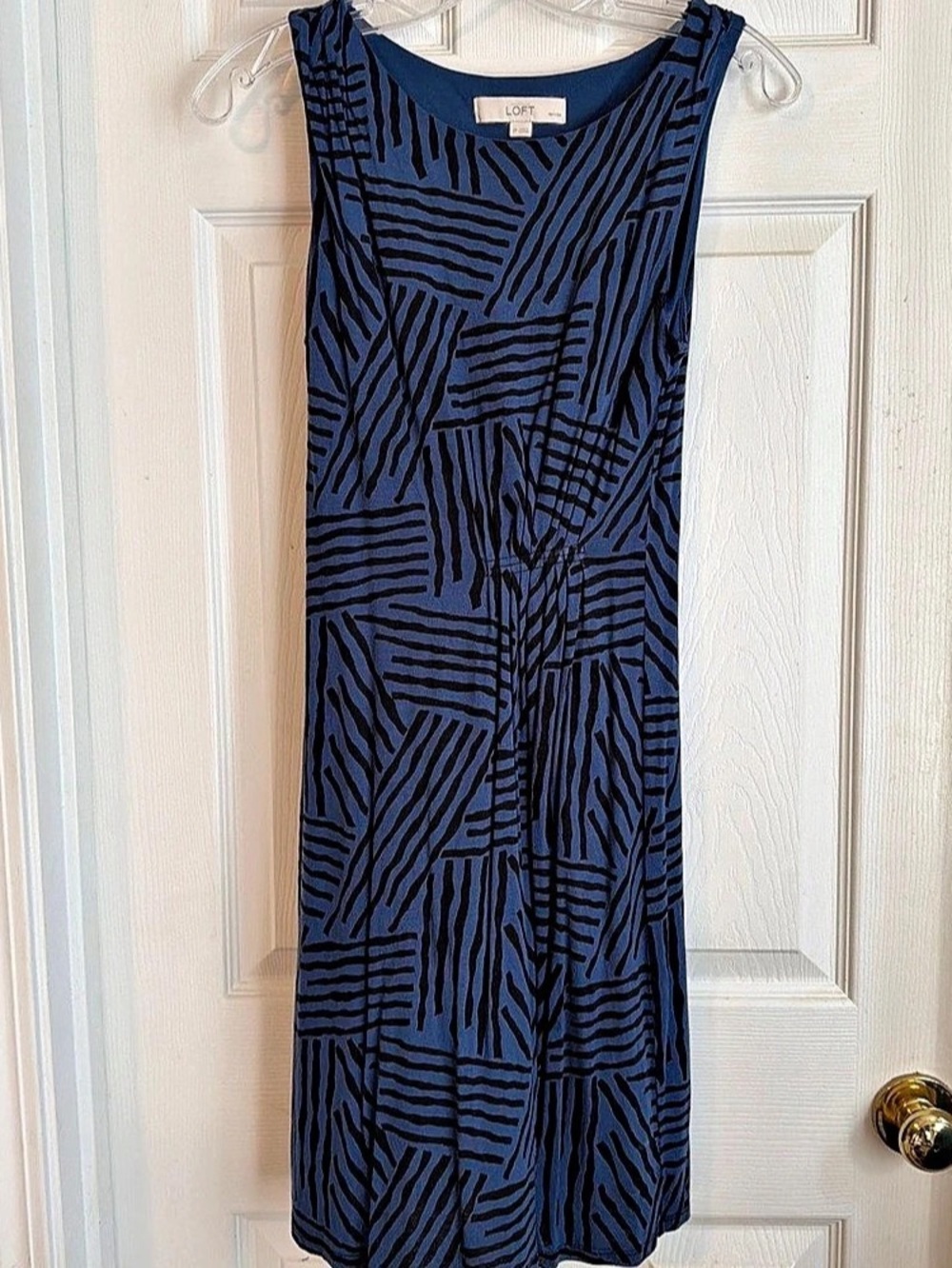 LOFT Geometric Midi Dress in Blue & Black Size Small